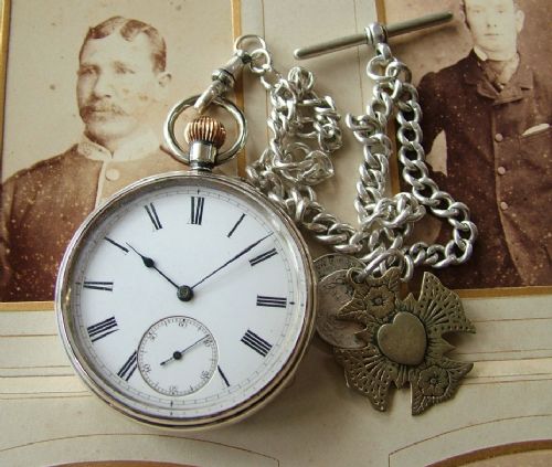 fig 1. Antique silver ¾ plate English pocket watch