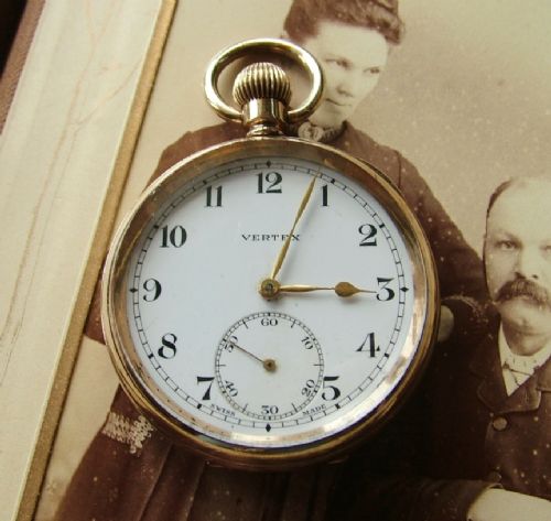 1930s Vertex Pocket Watch, Ornate Gold Plated Case
