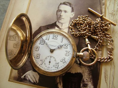 Antique Russell Full Hunter Pocket Watch & Chain
