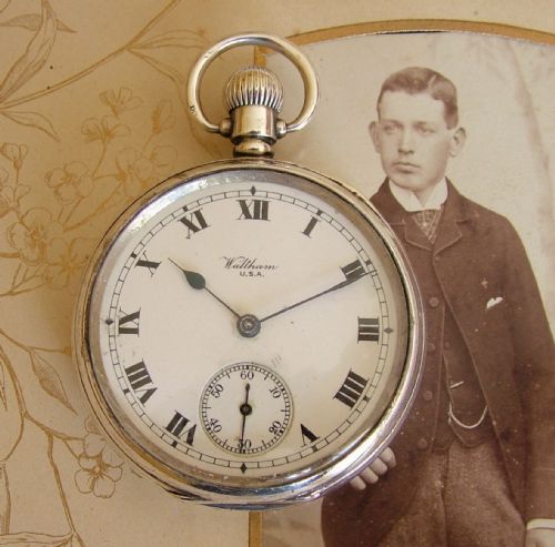 Vintage 1923 Silver Waltham Stem Winding Pocket Watch