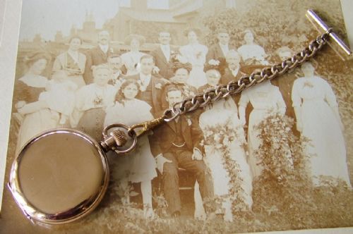 fig 1. Antique Waltham full hunter pocket watch and chain