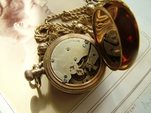 fig 1. Antique UTK full hunter fob watch & albertina