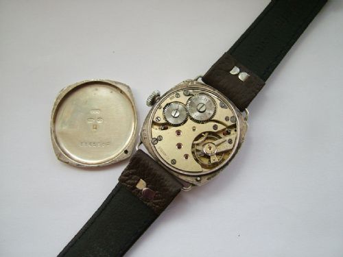 fig 2. Gents 1920s silver cushion cased wrist watch