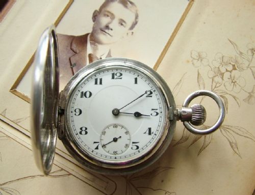 fig 1. Antique silver half hunter pocket watch, 1919