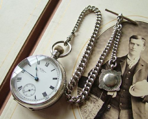 Antique Silver Waltham Pocket Watch and Chain