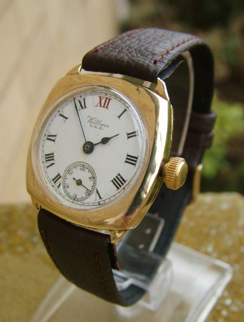 Gents 9 Carat Gold Waltham Cushion Cased Watch