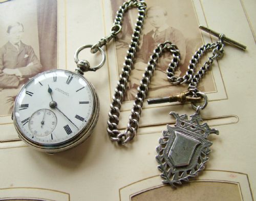 An Antique Silver Fusee Pocket Watch and Chain
