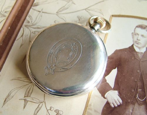 fig 1. Antique ¾ plate silver pocket watch, 1896
