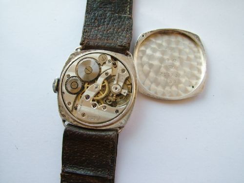 fig 2. Gents 1920s silver cushion cased wrist watch