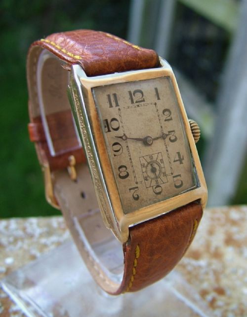 fig 1. Gents 1930 Art Deco silver gilt Simba wrist watch