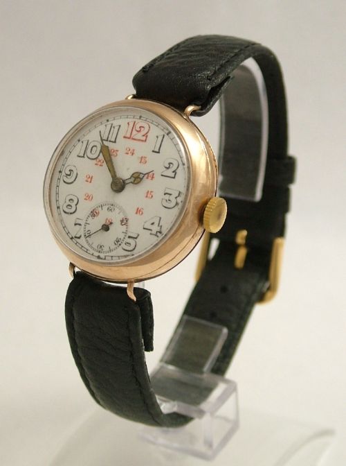 An Antique 9 Carat Gold Uno Trench Watch