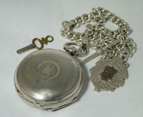 fig 2. Antique English silver pocket watch, chain and fob