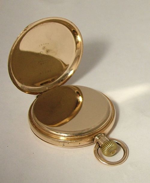 fig 2. Antique 14ct gold filled Waltham Traveler full hunter pocket watch