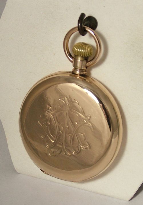 fig 1. Antique 14ct gold filled Waltham Traveler full hunter pocket watch