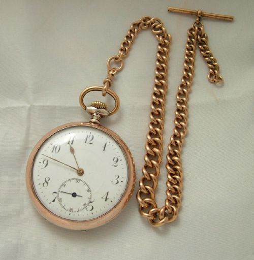 Antique Silver Galonne Case Pocket Watch and Chain