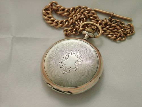fig 2. Antique silver galonne case pocket watch and chain