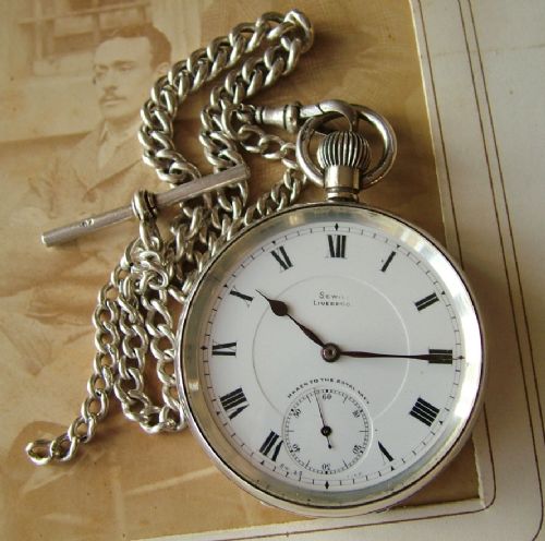 fig 1. Antique silver Sewill pocket watch and chain