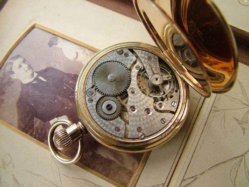 fig 2. 1920s full hunter pocket watch, chain and swivel
