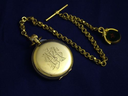 1920s Full Hunter Pocket Watch, Chain and Swivel
