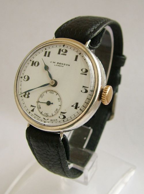 1930s Gents Silver Trench Watch, J W Benson
