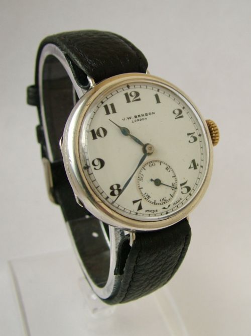fig 1. 1930s gents silver trench watch, J W Benson