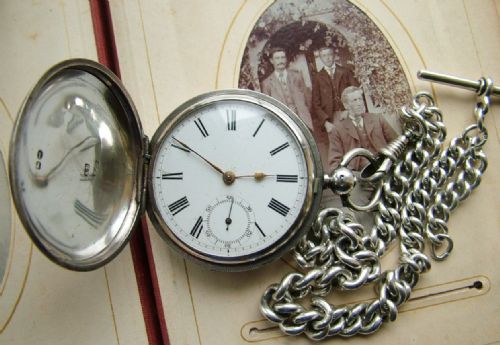 Silver Waltham Full Hunter Pocket Watch and Chain