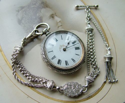 A Victorian Silver Lady’s Fob Watch and Albertina