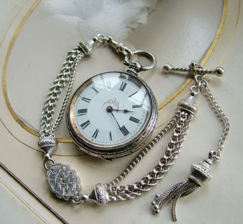 fig 1. A Victorian silver lady’s fob watch and albertina
