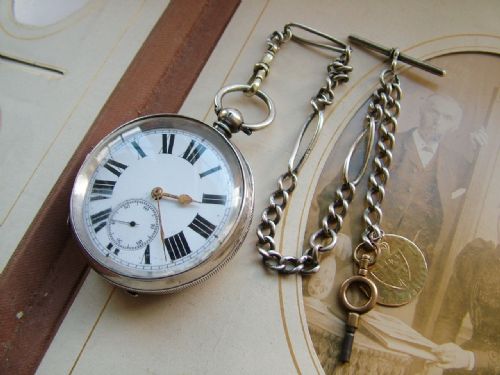 Antique Silver Buren Pocket Watch and Chain