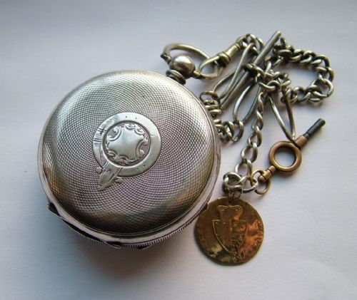 fig 2. Antique silver Buren pocket watch and chain