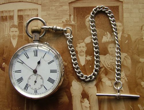 Antique Maxim .935 Silver Pocket Watch & Chain