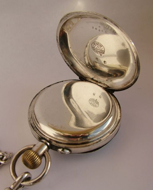 fig 2. Antique Maxim .935 silver pocket watch & chain