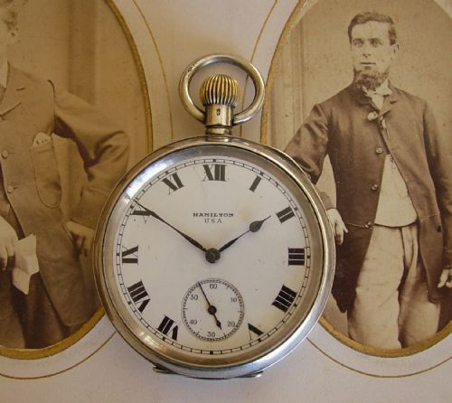 Vintage 1919 Silver Hamilton Stem Winding Pocket Watch