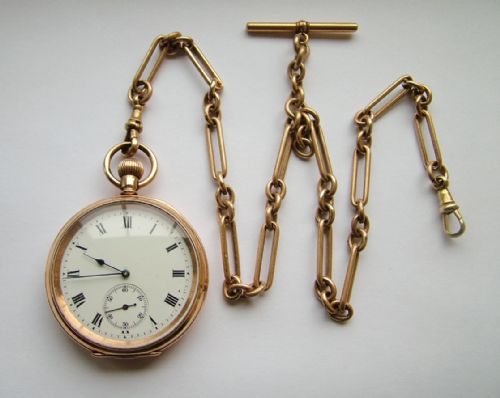 fig 1. Antique Waltham Bond St pocket watch & chain