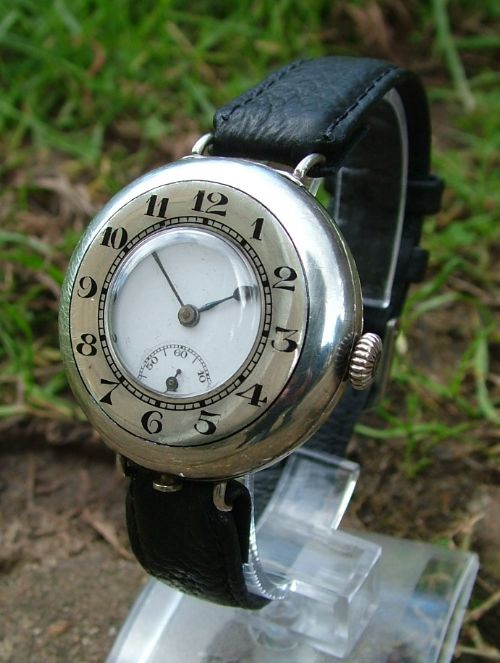 Unusual Ww1 Gents Half Hunter Silver Trench Watch