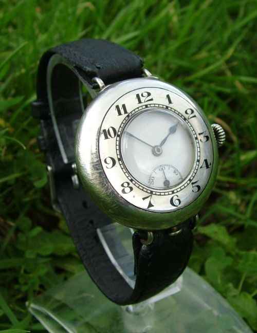 fig 1. Unusual WW1 gents half hunter silver trench watch