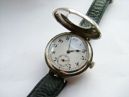 fig 2. Unusual WW1 gents half hunter silver trench watch