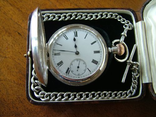 fig 2. Antique silver half hunter pocket watch and chain