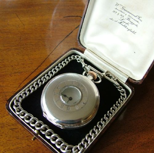 Antique Silver Half Hunter Pocket Watch and Chain