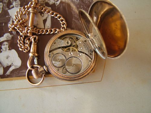 fig 1. Small antique 1903 Waltham pocket watch and chain