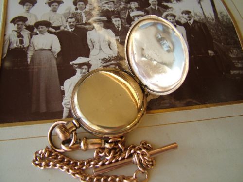 fig 2. Small antique 1903 Waltham pocket watch and chain