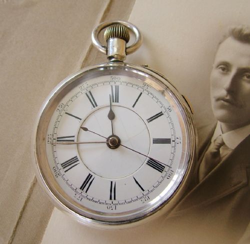 An Antique Silver Chronograph Pocket Watch, 1914