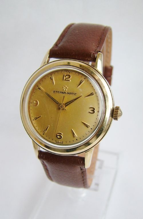 Gents 1950s 14 Ct Gold Filled Eterna-matic Wrist Watch