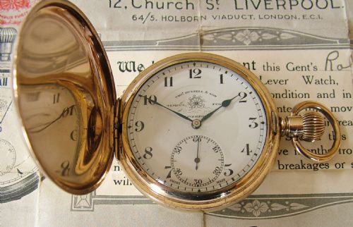 fig 1. 1924 Thomas Russell & Son full hunter pocket watch with original guarantee