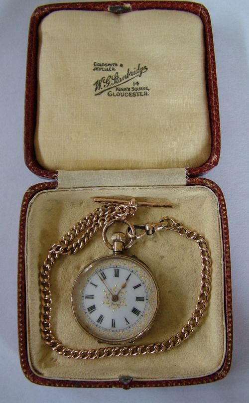 A Lady’s Edwardian 14ct Gold Fob Watch with 9ct Gold Chain