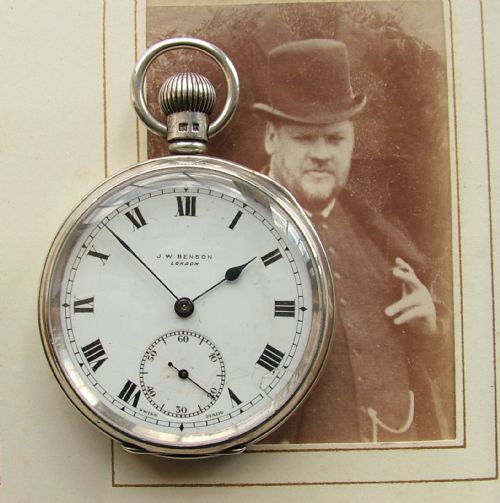 A 1935 Silver J W Benson Pocket Watch