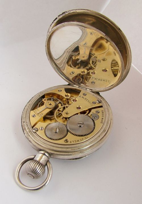 fig 3. A 1935 silver J W Benson pocket watch