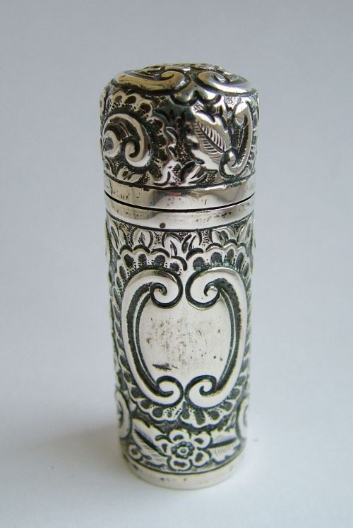 Antique English Sterling Silver Repoussé Scent Bottle