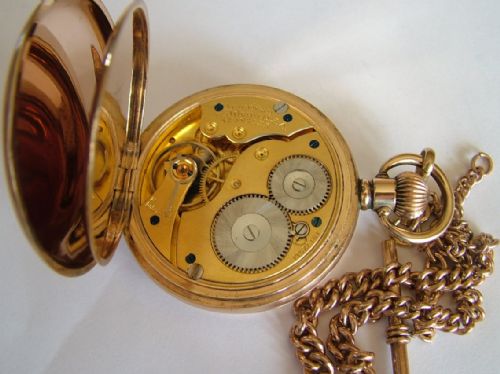fig 2. Waltham Traveler half hunter pocket watch & chain