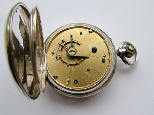fig 1. English antique Webster silver pocket watch, 1890
